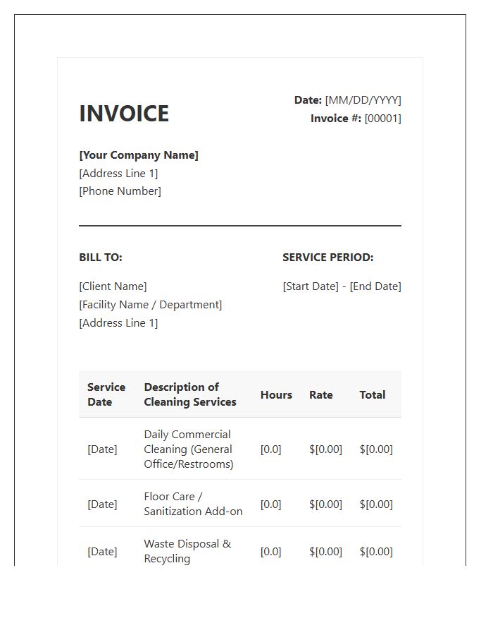 Daily Commercial Cleaning Invoice Template