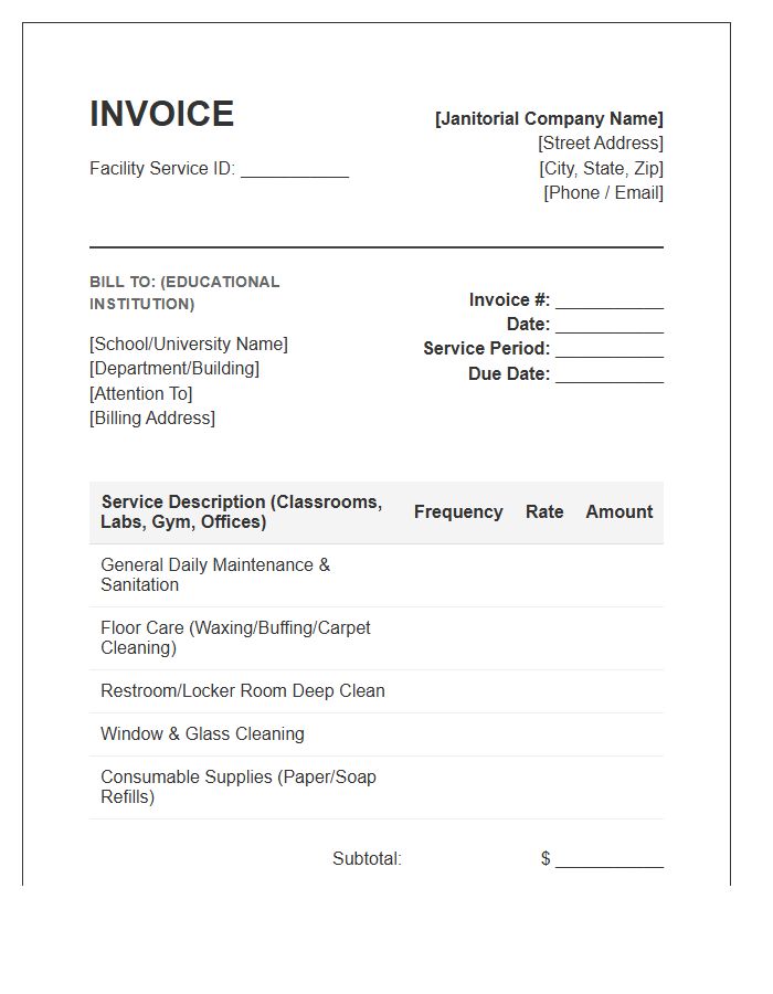 Educational Facility Janitorial Invoice Template