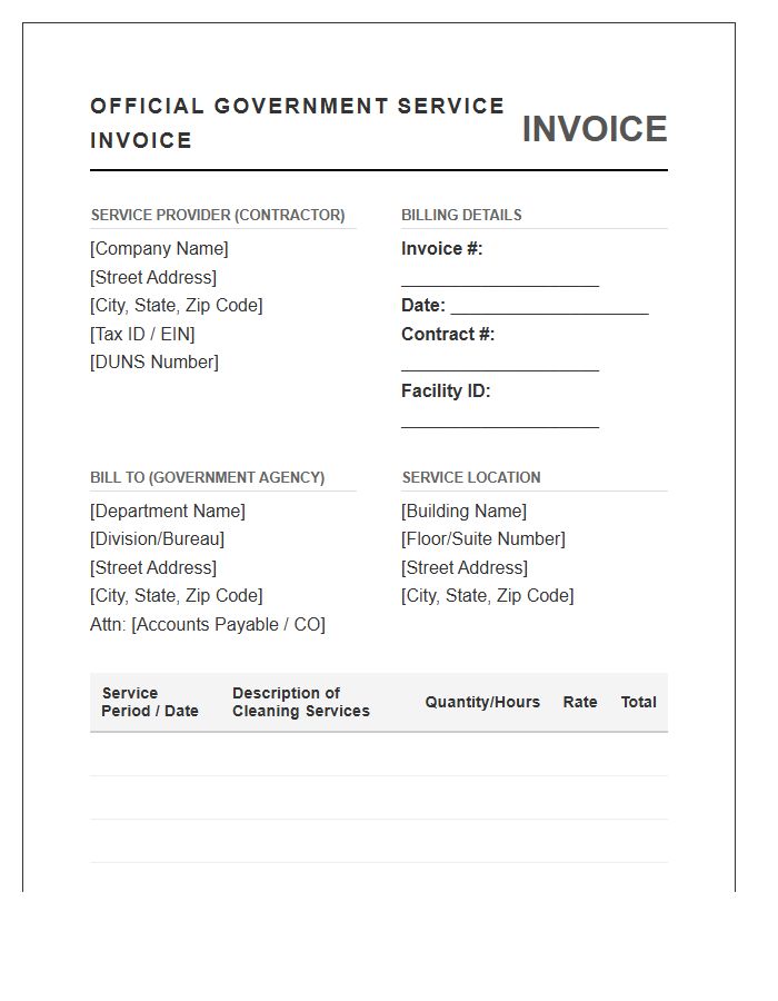 Government Building Janitorial Invoice Template