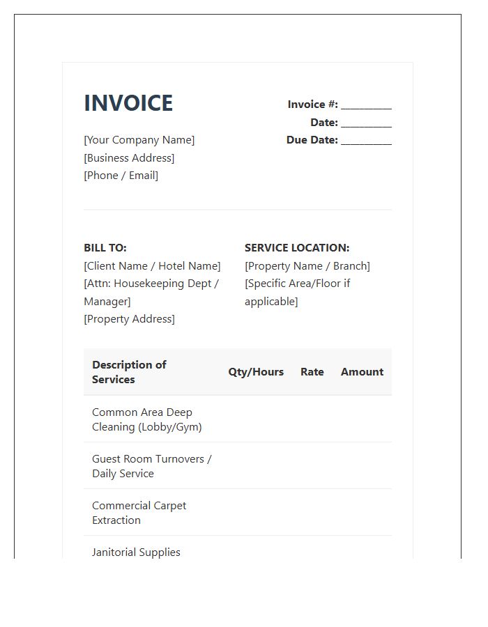 Hospitality Industry Janitorial Invoice Template