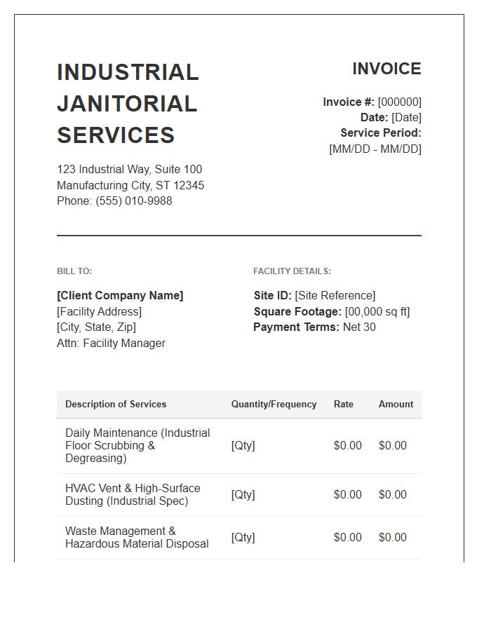 Industrial Janitorial Service Invoice Template