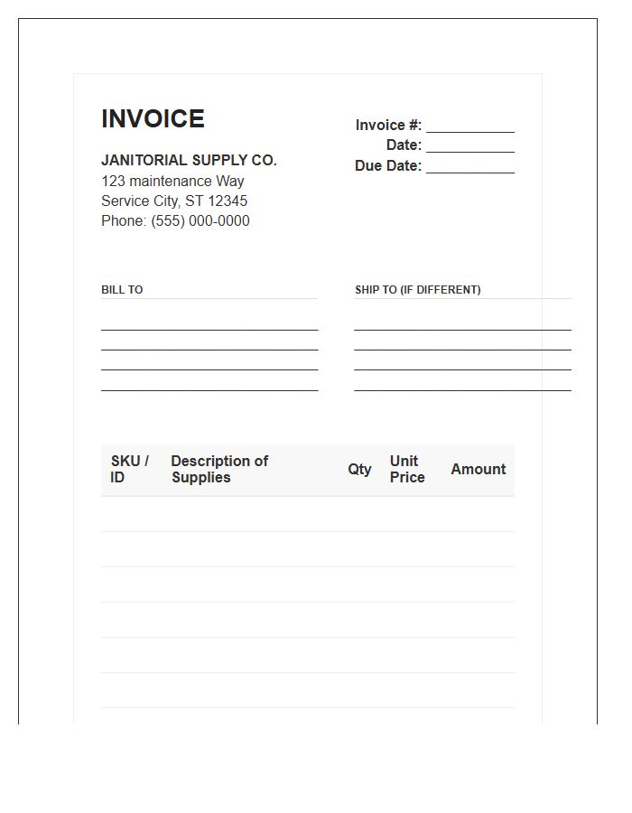 Janitorial Supply Billing Invoice Template