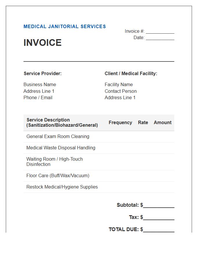 Medical Office Janitorial Invoice Template
