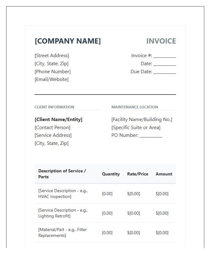 Professional Facility Maintenance Invoice Template