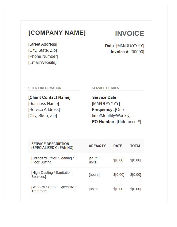 Specialized Commercial Cleaning Invoice Template