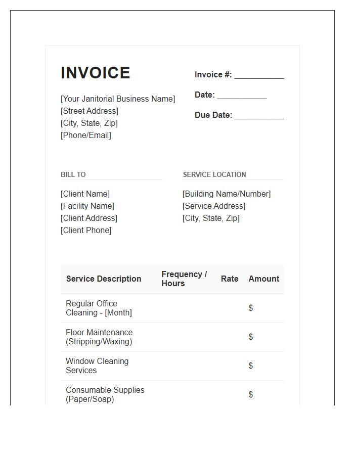 Standard Janitorial Billing Invoice Template