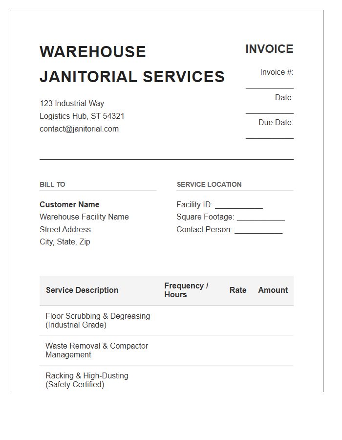 Warehouse Janitorial Service Invoice Template
