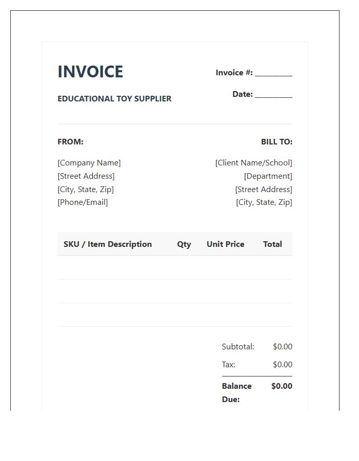 Educational Toy Supplier Invoice Template
