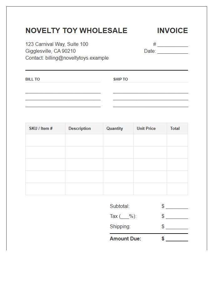 Novelty Toy Wholesale Billing Invoice Template