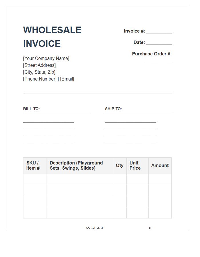 Outdoor Play Equipment Wholesale Invoice Template