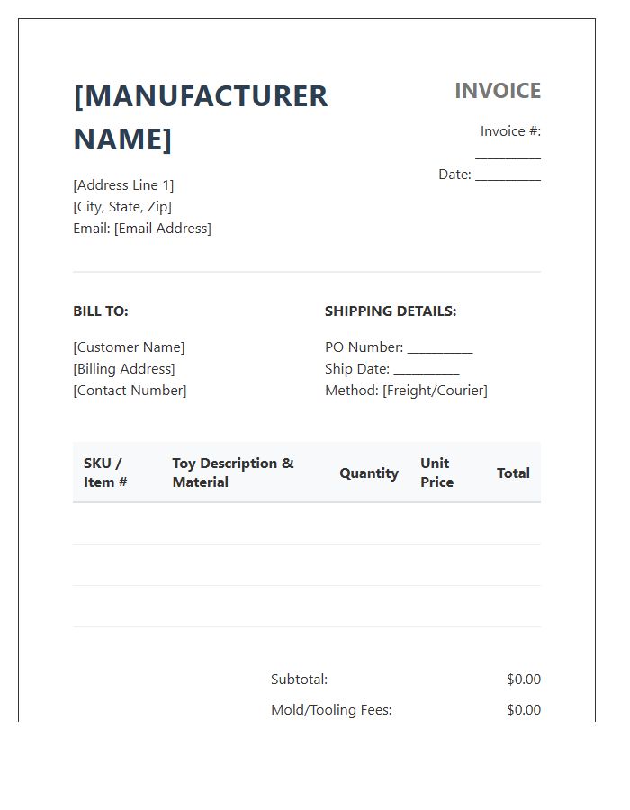 Plastic Toy Manufacturing Invoice Template