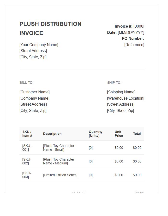 Plush Toy Distribution Invoice Template