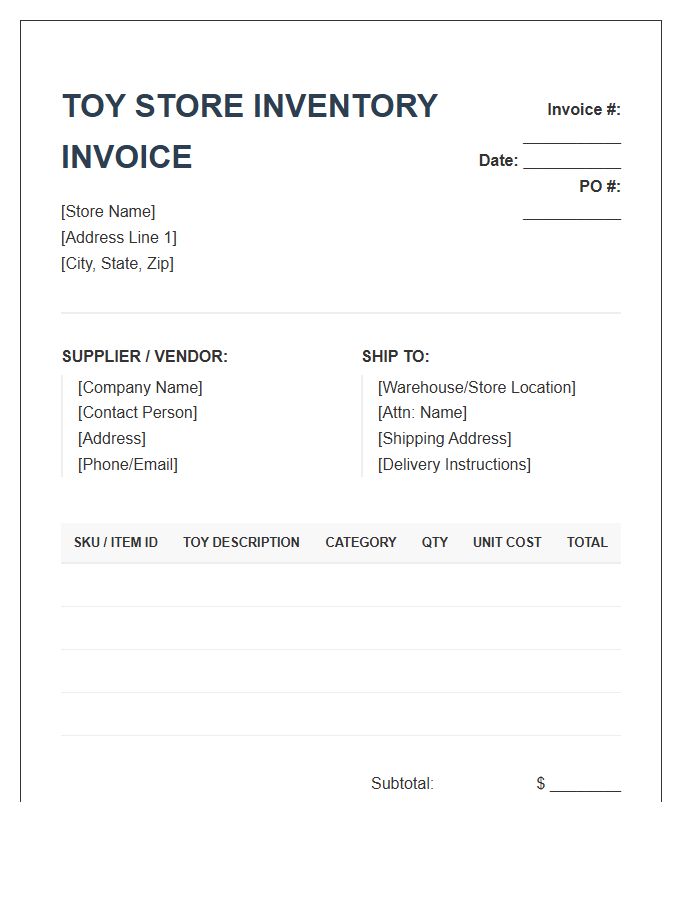 Retail Toy Store Inventory Invoice Template