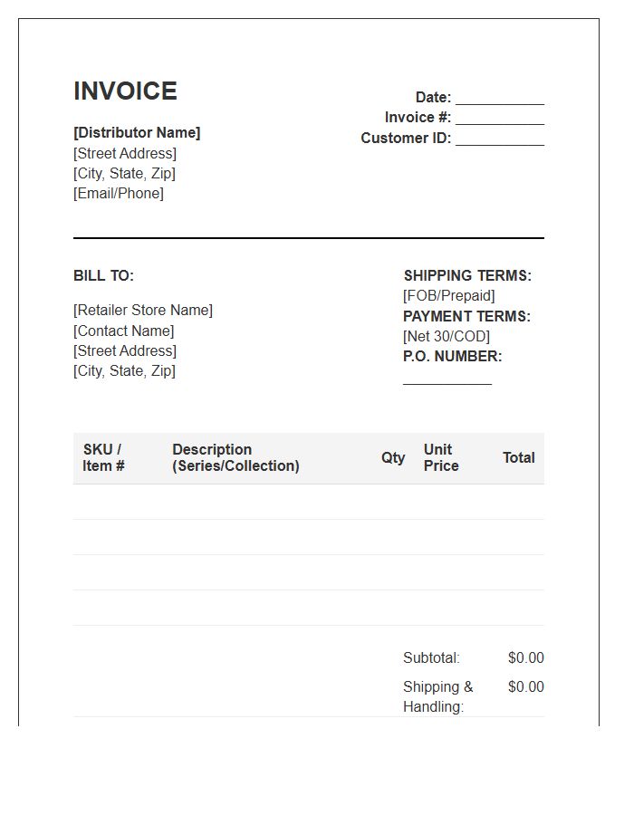 Wholesale Doll Distributor Invoice Template