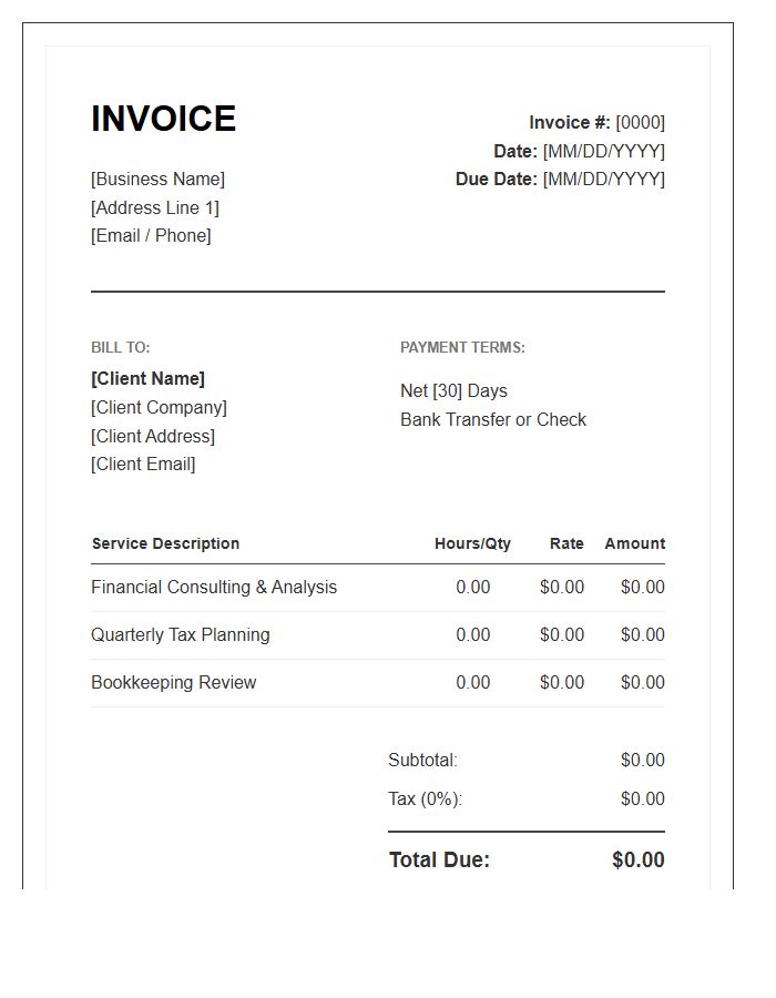 Small Business Financial Advisory Invoice Template