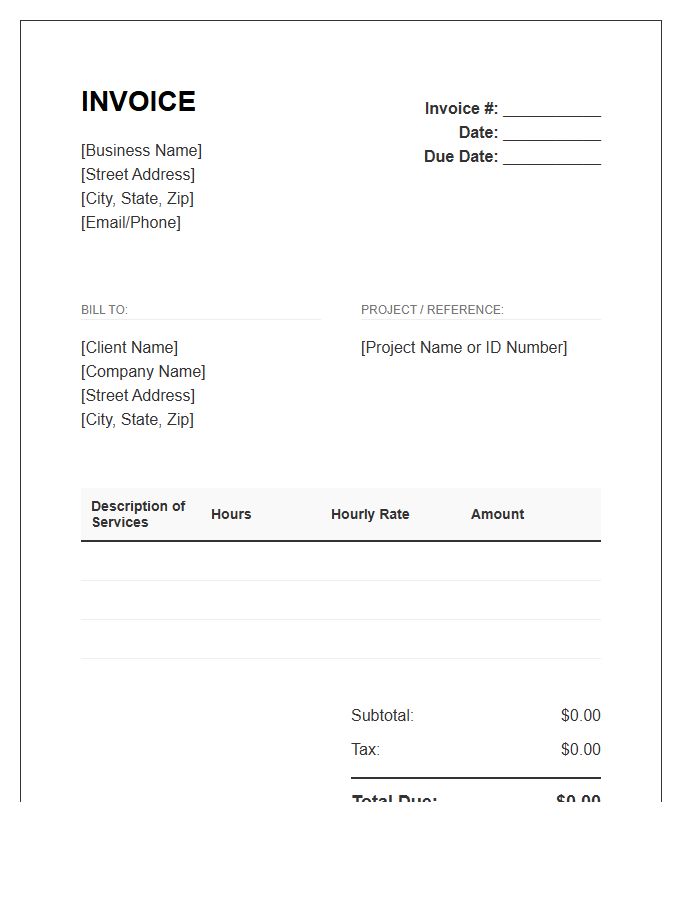 Small Business Hourly Rate Consulting Invoice Template