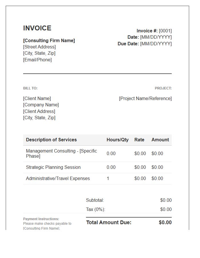 Small Business Management Consulting Invoice Template
