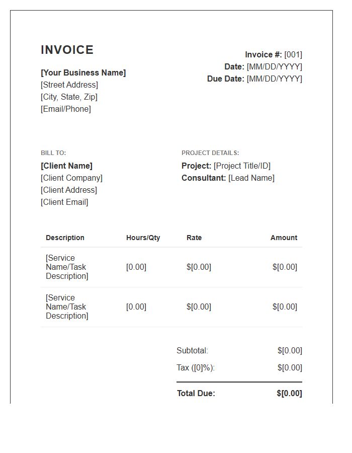 Small Business Project Consulting Invoice Template