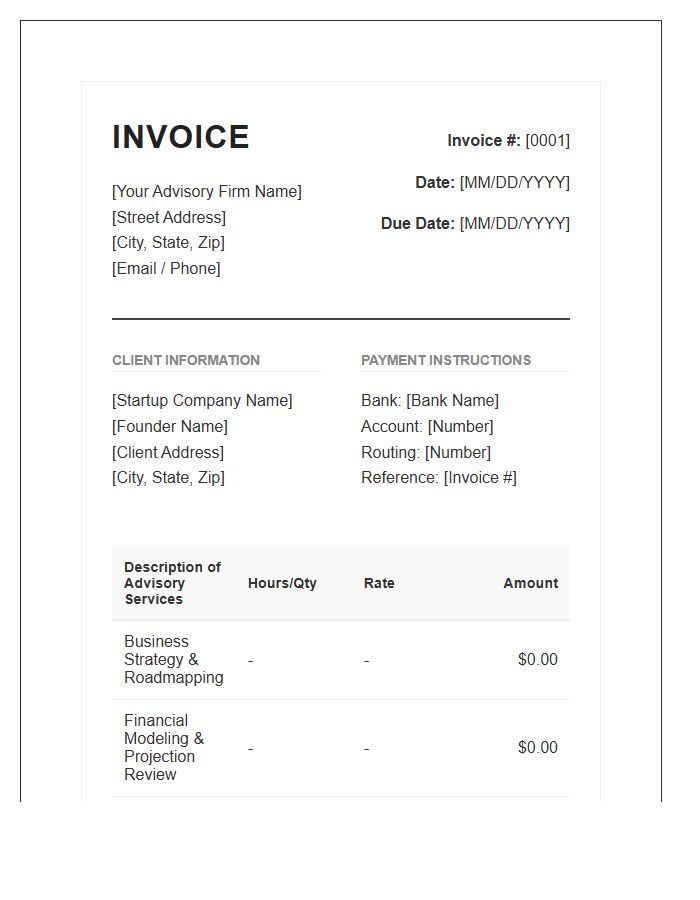 Small Business Startup Advisory Invoice Template