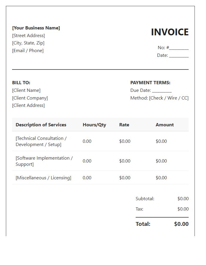 Small Business Technical Consulting Invoice Template