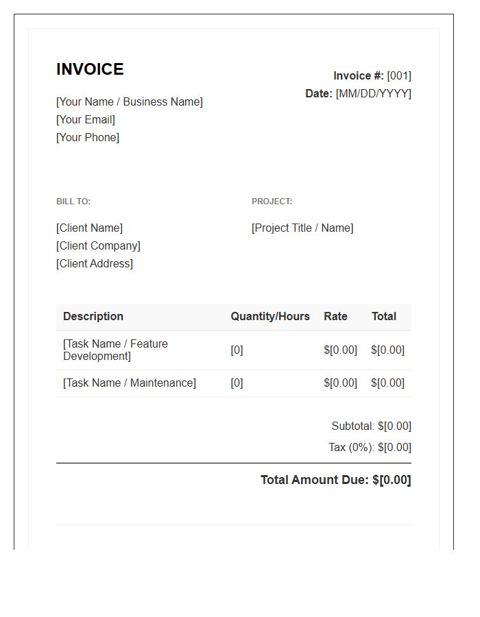 Freelance Web Developer Project Invoice Template