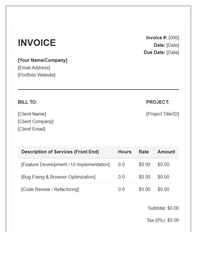 Front End Coding Hourly Invoice Template
