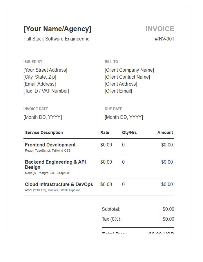 Full Stack Engineering Professional Invoice Template