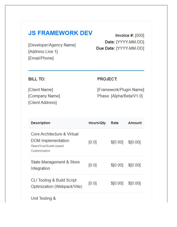 JavaScript Framework Development Invoice Template