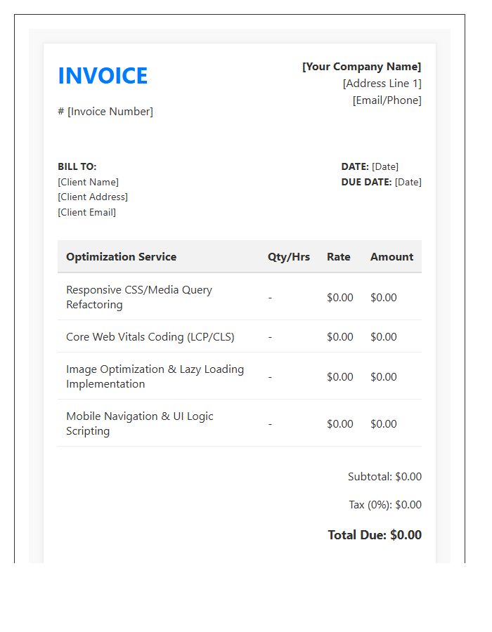 Mobile Optimization Coding Invoice Template