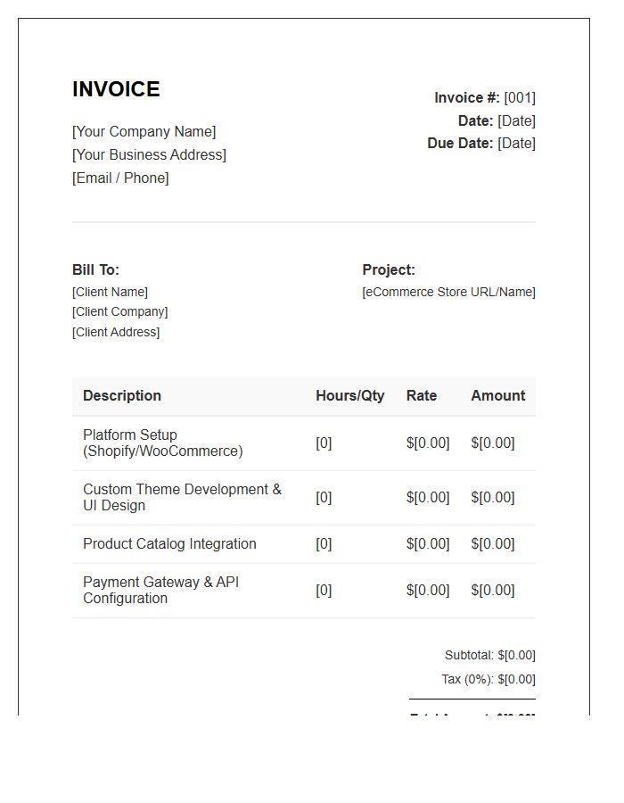 Online Store eCommerce Development Invoice Template