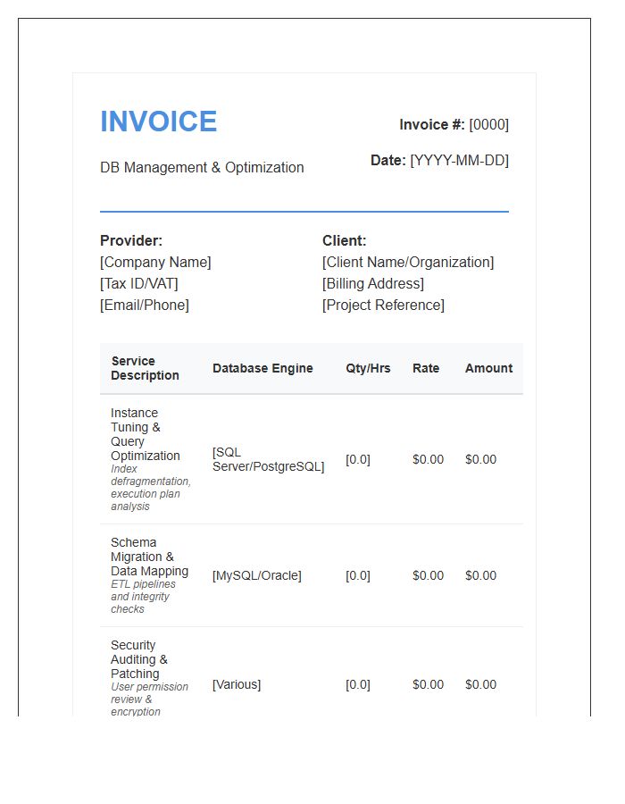 SQL Database Management Invoice Template