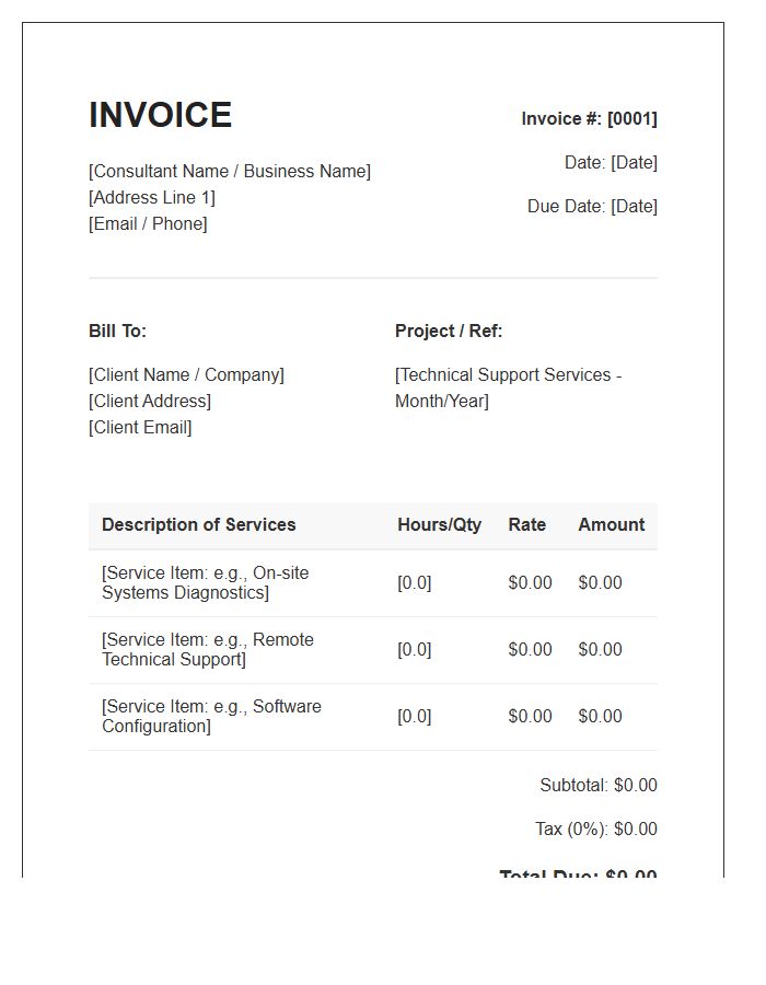 Technical Support Consultant Invoice Template