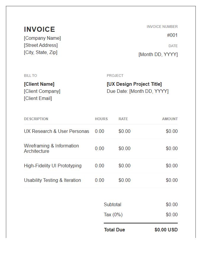 User Experience Design Project Invoice Template