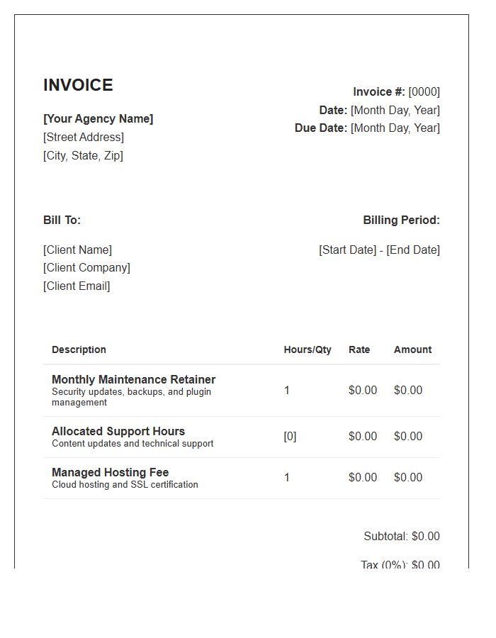 Website Maintenance Monthly Retainer Invoice Template