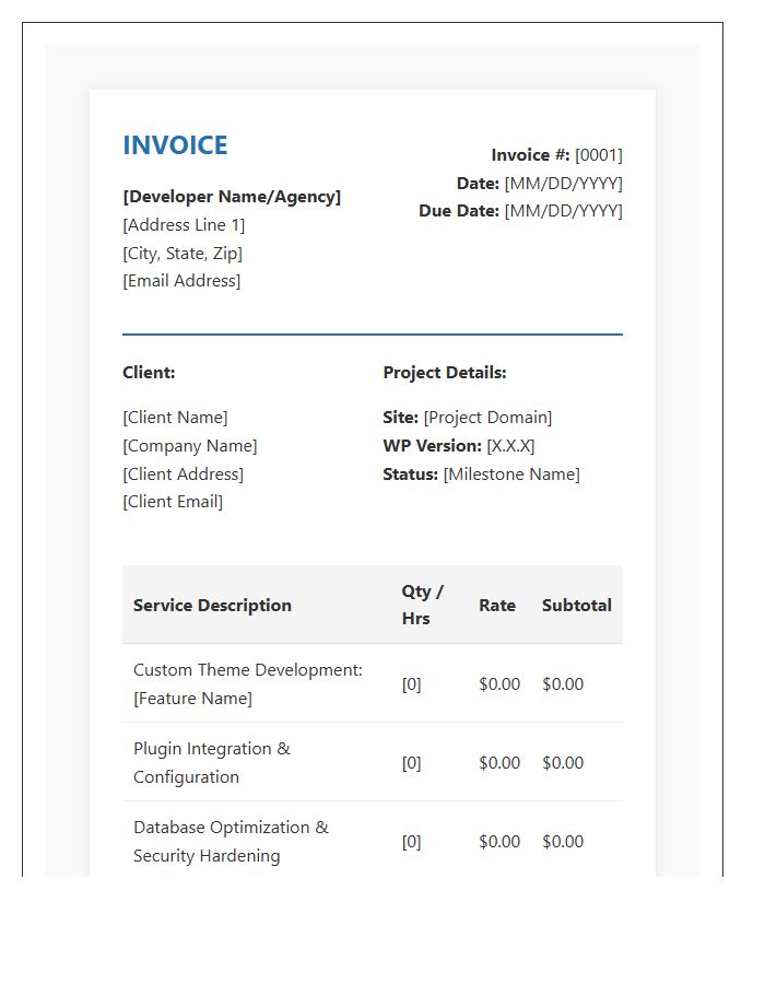 WordPress Developer Specialist Invoice Template