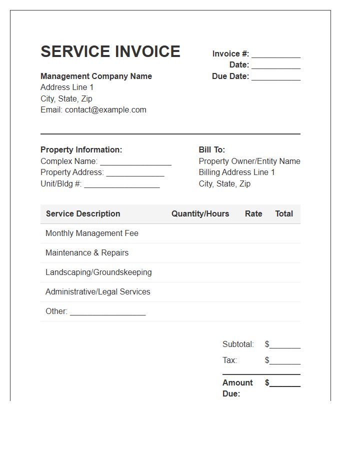Apartment Complex Management Service Invoice Template