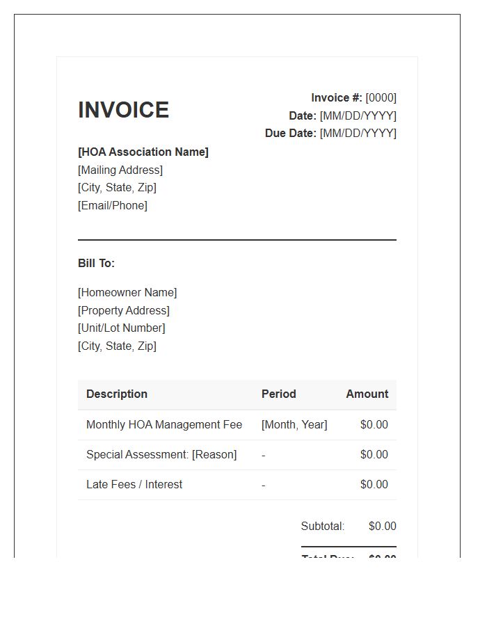 Homeowners Association Management Fee Invoice Template