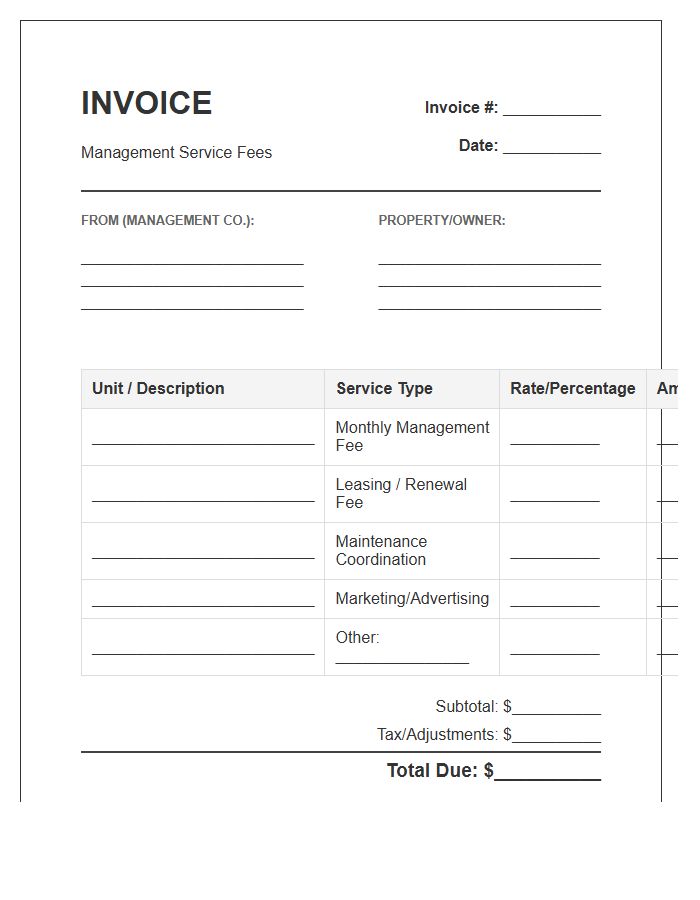 Multi Family Housing Management Invoice Template