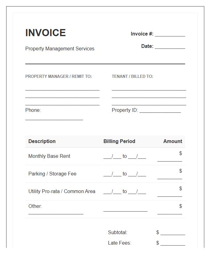 Property Management Recurring Rent Collection Invoice Template