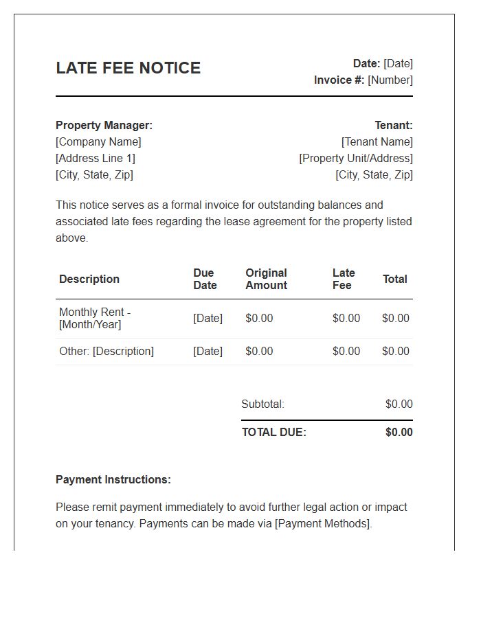Property Manager Late Fee Notice Invoice Template