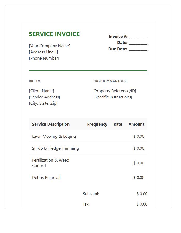 Residential Groundskeeping Management Service Invoice Template
