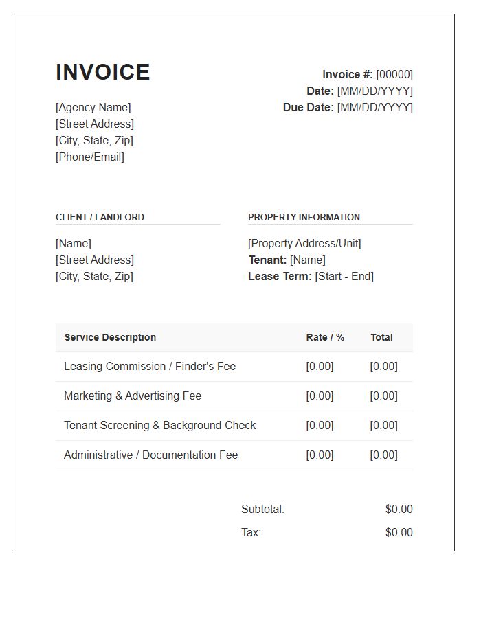 Residential Leasing Agency Service Invoice Template