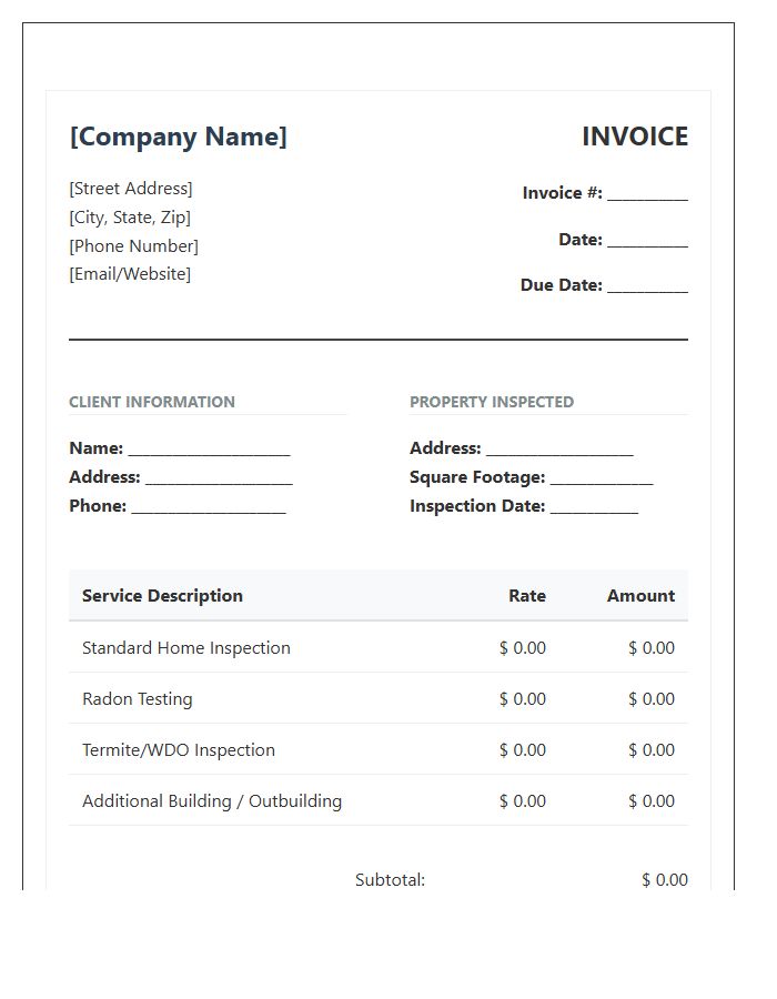 Residential Property Inspection Service Invoice Template