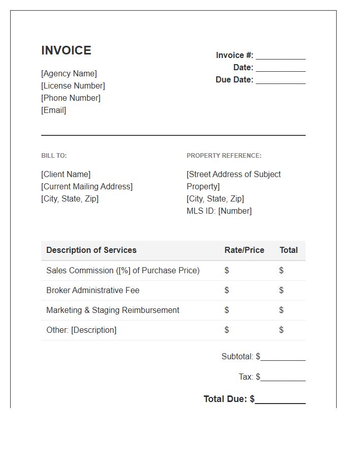 Residential Real Estate Professional Invoice Template