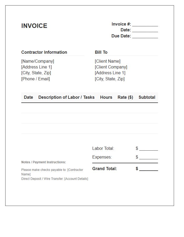Contractor Hourly Labor Billing Invoice Template