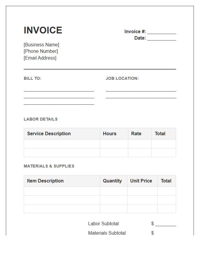 Handyman Labor And Materials Invoice Template