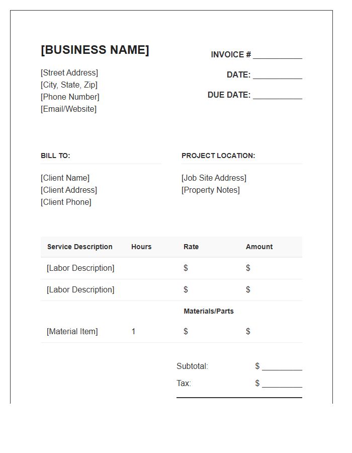 Handyman Services Hourly Rate Invoice Template