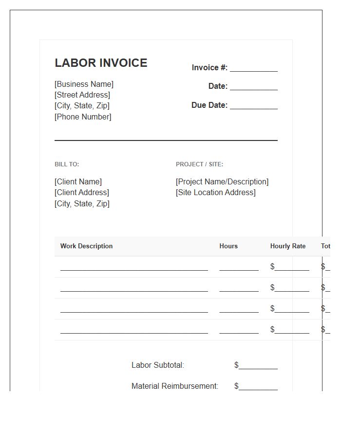 Home Improvement Hourly Labor Invoice Template