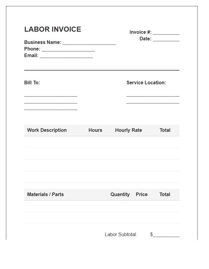 Home Repair Hourly Labor Invoice Template