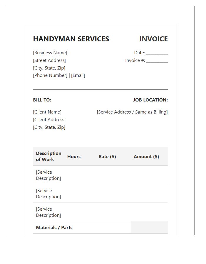Professional Handyman Hourly Labor Invoice Template
